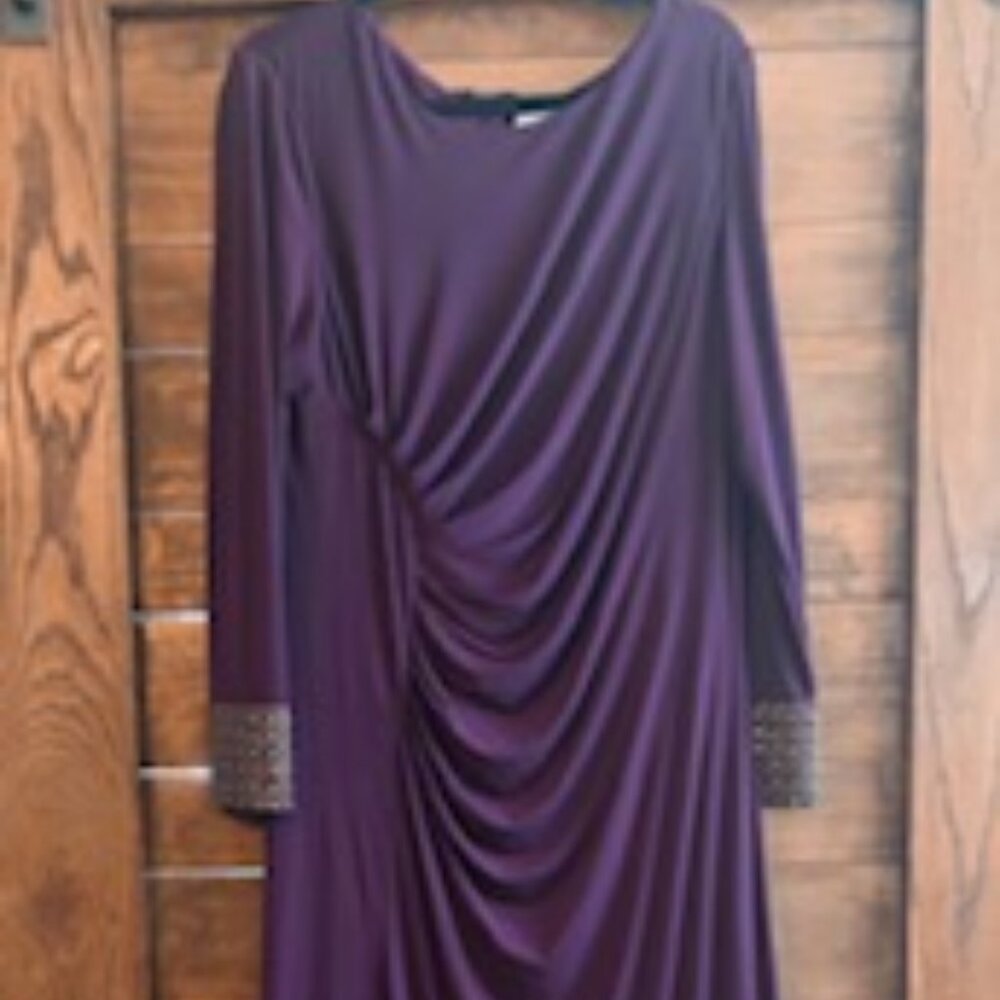 Calvin Klein Womens 18W Embellished Ruched Long Sleeve Mother of the Bride